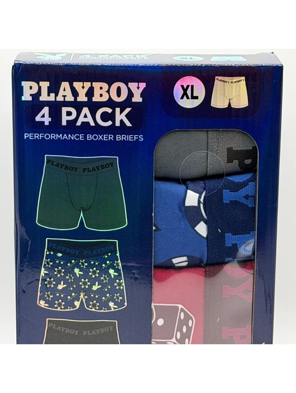Playboy 4 Pack Performance Moisture Wicking Red Black Men's X-Large Boxer Briefs